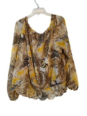 George Yellow and Tan Floral Peasant Blouse
